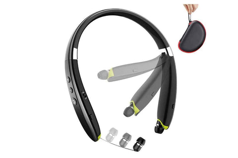 Bluetooth Headphones Foldable Bluetooth Neckband Headphones, Wireless Sports Headset with Built-in Mic - Black