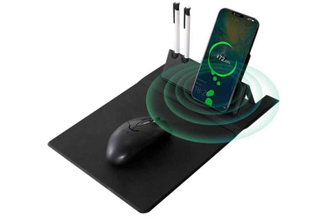 15W Fast Charging Wireless Mouse Pad with Foldable Design, Multi-Function PU Leather Desk Mat for Office & Home