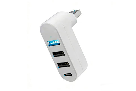 4 Port USB Hub Rotatable 180 Degrees USB Splitter with Type-C for Laptop - White