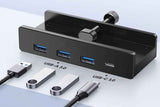 USB Hub 3.0 Aluminum 4-Port USB Adapter with 3 USB-A Data Ports for Monitors Desks - Black