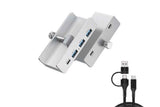 USB Hub 3.0 Aluminum 4-Port USB Adapter with 3 USB-A Data Ports for Monitors Desks - Silver