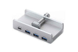 USB Hub 3.0 Aluminum 4-Port USB Adapter with 3 USB-A Data Ports for Monitors Desks - Silver