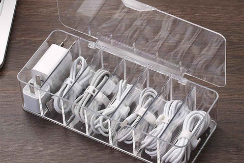 Cable Organizer Storage Box Desktop Power Cord Organizer with 7 Compartments for Office