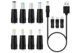 USB to DC 5V Charging Cable Power Cord 5.5x2.1mm with 11 Interchangeable Connectors