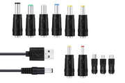 USB to DC 5V Charging Cable Power Cord 5.5x2.1mm with 11 Interchangeable Connectors