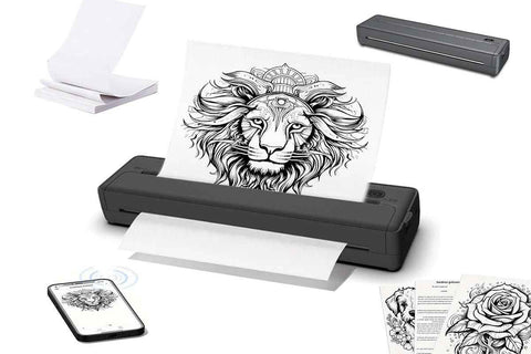 Portable Printer Wireless Bluetooth A4 Thermal Mobile Printer with 100Pcs Thermal Paper Inkless Printer Compatible with iOS Android for Office Car Home -Black