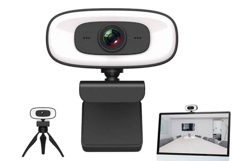 4K Webcam with Ring Light Built in Microphone and Tripod for Video Conferencing
