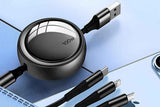 3 In 2 Retractable Multi Charging Cable Retracted USB C Cell Phone Charger