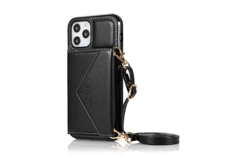 PU Leather Crossbody Phone Case Cover Wallet Card Holder for iPhone 13 Series -Black /iPhone13 Pro Max