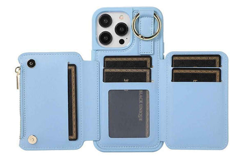 PU Leather Phone Case Wallet Purse for iPhone 14 Series -Blue /iPhone 14