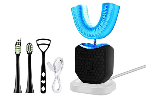 Rechargeable U-Shaped Electric Toothbrush Set for Daily Oral Care - Black