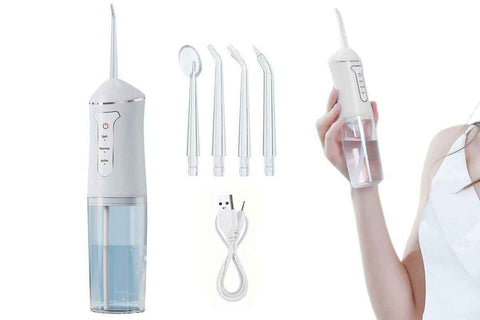 Cordless Portable Electric Water Flosser Teeth Cleaner Floss Irrigator With 4 Jet Tips - White