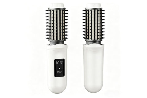 2 in 1 Cordless Hair Straightener Brush Curling Iron with LCD Display-White