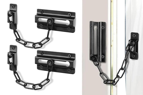 2Pcs Door Security Chain Lock Door Chain Lock with 12 Screws for Wood Door-Black