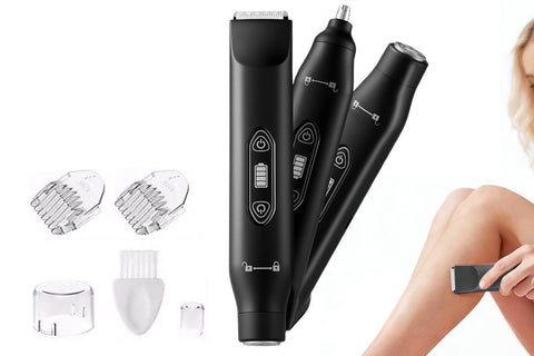 3-in-1 Electric Shaver Nose Hair Trimmer for Face Body Bikini Underarm and Legs - Black