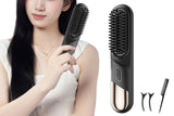 Cordless Hair Straightener Brush Mini Hot Comb for Women Anti-Scald Protection -Black