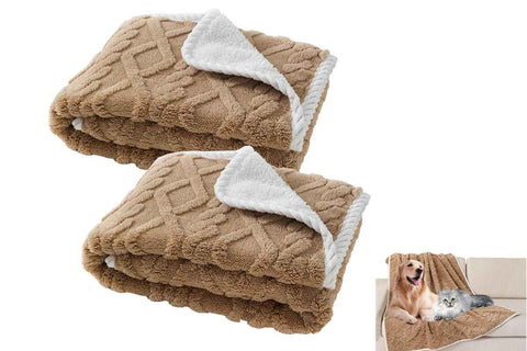 2pcs Pet Blanket for Couch Protection Water Resistance Cats Dogs Blanket for Furniture Protector-Khaki M