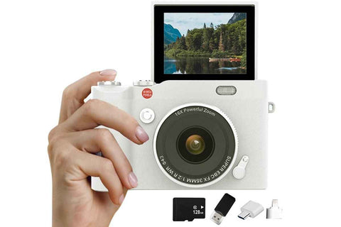 4K Digital Camera 64MP Vlogging Camera with 180-degree Flip Screen 16X Digital Zoom -White In Australia - Darrahopens
