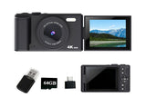 4K Digital Camera Flip Screen Autofocus for Vlogging Photography Beginners-Black