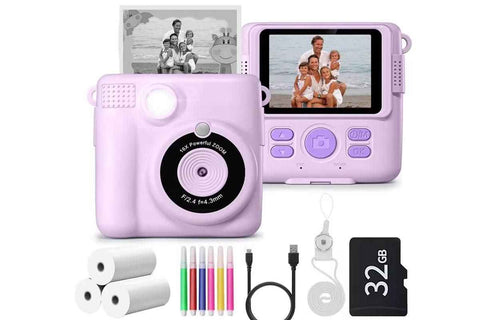 Instant Print Camera for Kids Zero Ink Print Photo Camera with 32G TF Card-Purple In Australia - Darrahopens