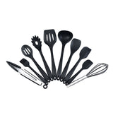 10pcs Silicone Kitchen Utensils Non-stick Cookware Spatula Spoon Cookware Set - Black
