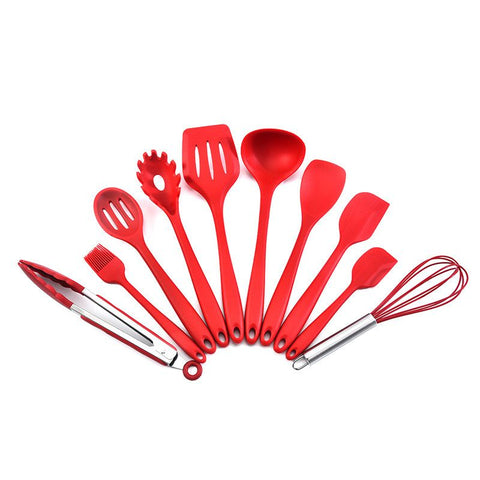 10pcs Silicone Kitchen Utensils Non-stick Cookware Spatula Spoon Cookware Set - Red In Australia - Darrahopens