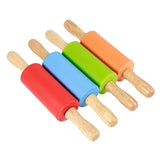 4PCS Mini Silicone Rolling Pin with Wooden Handle Non-Stick Dough Roller for Pizza Pastry