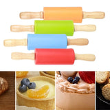 4PCS Mini Silicone Rolling Pin with Wooden Handle Non-Stick Dough Roller for Pizza Pastry