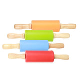 4PCS Mini Silicone Rolling Pin with Wooden Handle Non-Stick Dough Roller for Pizza Pastry