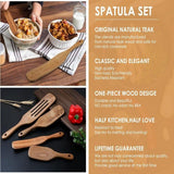 5 Pack Teak Wooden Spatula Set Non-Stick Pan Kitchen Cooking Utensils Brown