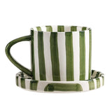 8 Oz Striped Ceramic Coffee Cup With Dish - Green In Australia - Darrahopens