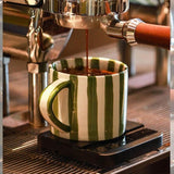 8 Oz Striped Ceramic Coffee Cup With Dish - Green In Australia - Darrahopens