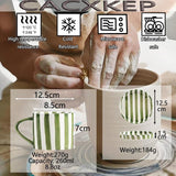 8 Oz Striped Ceramic Coffee Cup With Dish - Green In Australia - Darrahopens