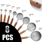 Measuring Cups Spoons Set Stainless Steel Wood Handle Premium Kitchen Baking Silver In Australia - Darrahopens