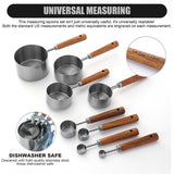 Measuring Cups Spoons Set Stainless Steel Wood Handle Premium Kitchen Baking Silver In Australia - Darrahopens
