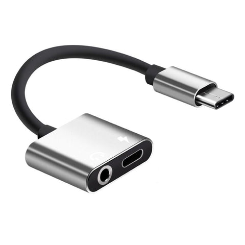 2-in-1 USB-C Charging 3.5mm Audio Adapter Converter For Type-C Android Smartphones(Silver)