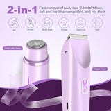 2-in-1 Electric Women's Shaver for Private Care, Bikini Trimmer, Painless & Wet/Dry, Rechargeable - Purple