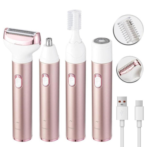4-in-1 Electric Lady Shaver Kit for Women, Waterproof Bikini, Nose & Eyebrow Trimmer