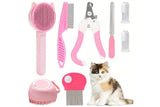 Pet Grooming Kit 8 Piece Nail Clipper File Deshedding Brush Flea Comb Toothbrush - Pink