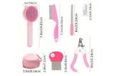 Pet Grooming Kit 8 Piece Nail Clipper File Deshedding Brush Flea Comb Toothbrush - Pink
