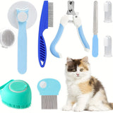 Pet Grooming Kit 8 Piece Nail Clipper File Deshedding Brush Flea Comb Toothbrush - Blue In Australia - Darrahopens