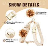 Pet Harness Leash Set Lace Embroidered Escape Resistant Adjustable White M