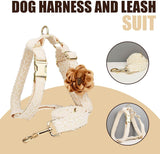 Pet Harness Leash Set Lace Embroidered Escape Resistant Adjustable White M