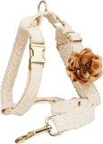 Pet Harness Leash Set Lace Embroidered Escape Resistant Adjustable White L