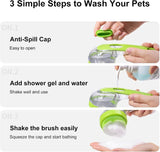 Dog Bath Brush with Soap Dispenser Long Handle Massage Brush Green