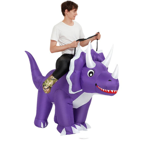 Purple Ride On Triceratops Cartoon Costumes Air Model Inflatable Costume Funny Dress Up Props Halloween Party Clothes Adult One Size
