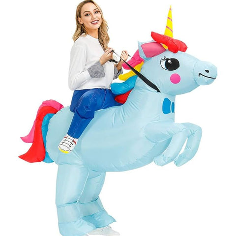 Blue Ride On Unicorn Cartoon Costumes Air Model Inflatable Costume Funny Dress Up Props Halloween Party Clothes Adult One Size In Australia - Darrahopens