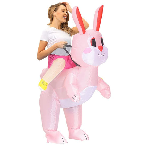 Pink Ride On Rabbit Cartoon Costumes Air Model Inflatable Costume Funny Dress Up Props Halloween Party Clothes Adult One Size In Australia - Darrahopens