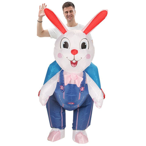 Blue Ride On Rabbit Cartoon Costumes Air Model Inflatable Costume Funny Dress Up Props Halloween Party Clothes Adult One Size