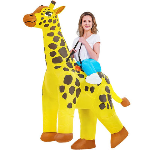 Yellow Ride On Giraffe Cartoon Costumes Air Model Inflatable Costume Funny Dress Up Props Halloween Party Clothes Adult One Size In Australia - Darrahopens